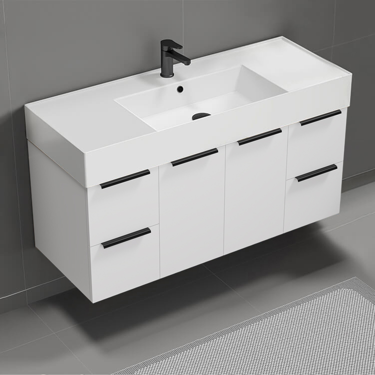 Nameeks DERIN1006 Modern Bathroom Vanity, Wall Mounted, 48 Inch, Glossy White